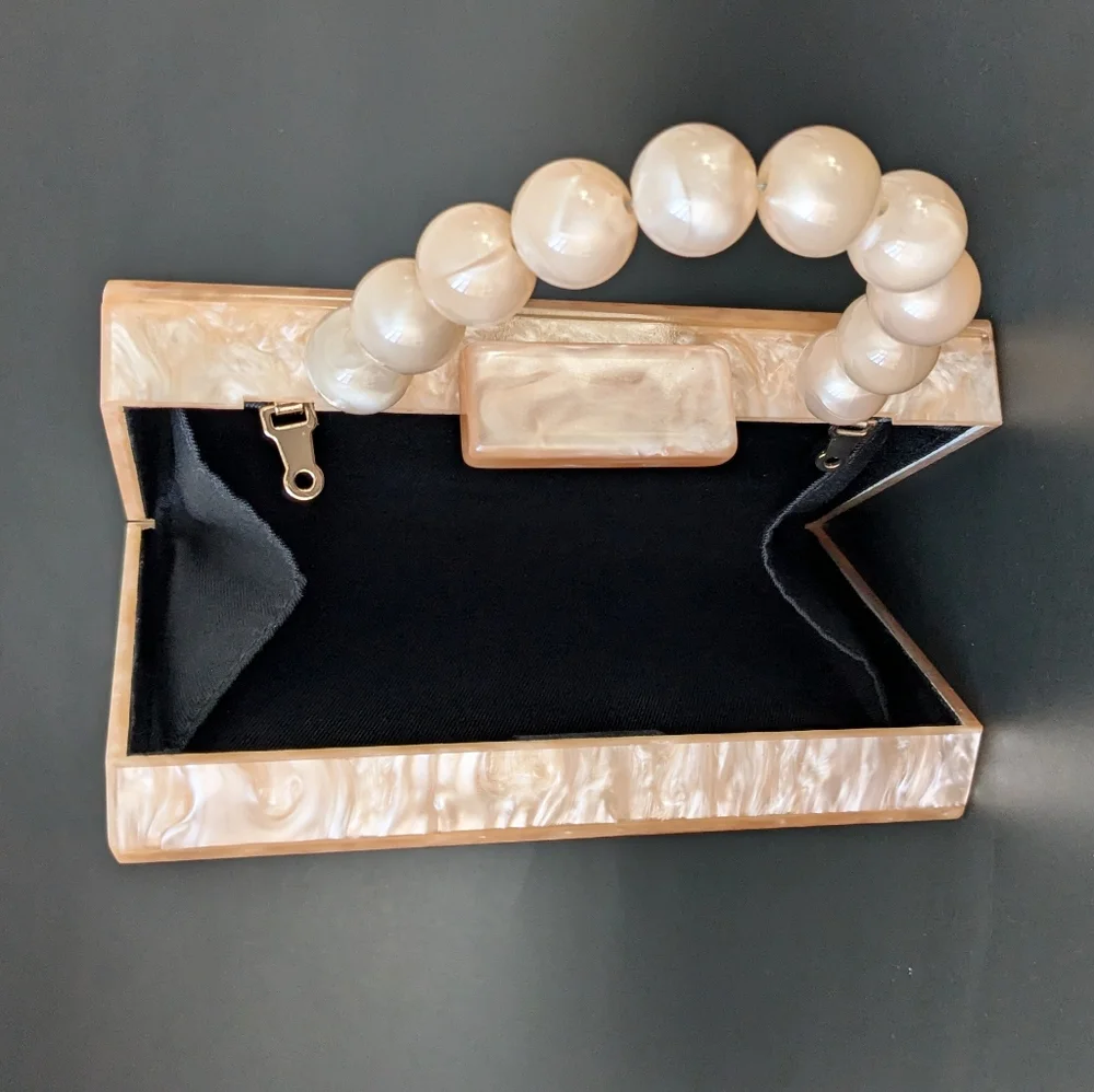 Orange Mother of Pearl Acrylic Box Clutch Purse Chunky Beaded Handle